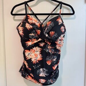 Hilor Underwire Tankini‎ Swim Top Tummy Control Crisscross Back Big Bust Sz 12